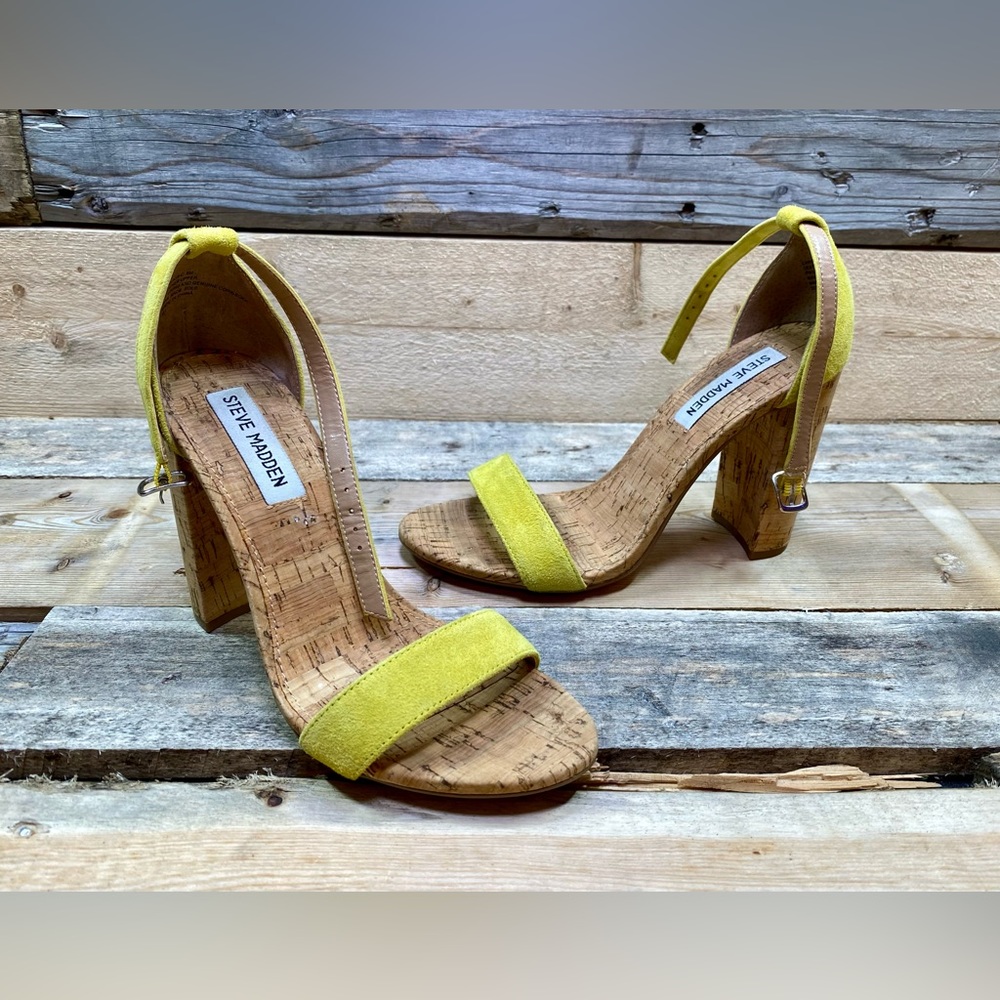 Steve Madden Carson C Yellow Suede Leather Ankle Strap Heels Size 8M